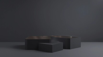 Leinwandbilder - 3d podium product mockup with abstract background on black and gold background,3d render illustration