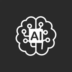 Fototapete - AI Brain black and white Icon, Artificial Intelligence Neural Brain icon in black background, Vector sign. Symbol, logo illustration. Vector graphics for Presentation and other