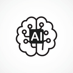 Fototapete - AI Brain Outline Icon, Artificial Intelligence Neural Brain icon, Vector sign. Symbol, logo illustration. Vector graphics for Presentation and other