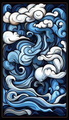 Poster - Stunning Fluid Motion Vector Art Dynamic Blue Swirls Creating a Calming Flow State Experience