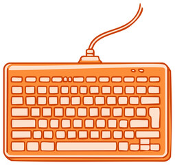 Fototapete - Illustrated Keyboard Device Isolated on Black Background: Retro Aesthetic with Orange Hue and Distinct Cable Design