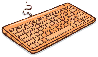 Fototapete - Cartoon Vector Illustration of a Retro Orange and Brown Wired Computer Keyboard with Keys for Typing and Input