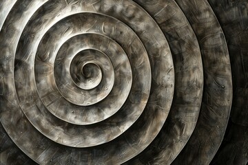 Poster - Metallic spiral pattern creating a hypnotic vortex effect on a textured surface, ideal for backgrounds and abstract designs