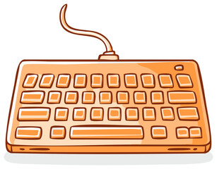 Fototapete - Stylized Orange Computer Keyboard with Cable, Perfect for Tech, Gaming, or Design Mockups on Transparent Background