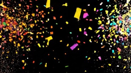 Colorful confetti exploding on a black background