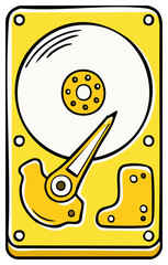 Fototapete - Retro Cartoon Hard Drive Icon, Storage Technology Drawing in Yellow, Computer Data Preservation, Comic Style Illustration