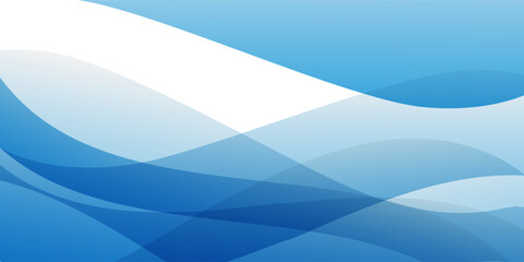 Poster - Modern abstract background with translucent blue waves flowing horizontally across the image, leaving clean white and blueish space for text or creative use.