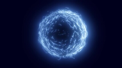 Poster - Dark blue digital sphere with flowing electric lines and glowing core, symbolizing digital current, futuristic depth, and virtual energy