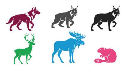 Poster - Vector wildlife animal vector illustration featuring wolf lynx deer moose and beaver for nature designs and prints