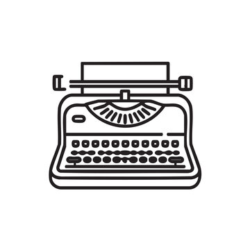 A classic typewriter with paper, in a simple outline.