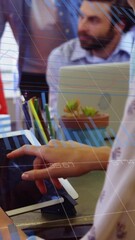 Poster - Animation of networks of connections over business people using laptop
