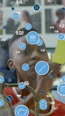 Poster - Animation of data processing over african american businesswoman taking notes