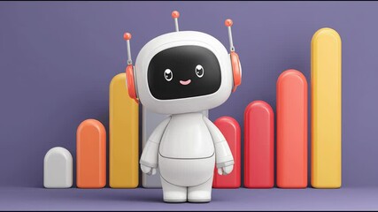 Poster - Robot standing before a graph depicting cash flow analysis and budgeting in ai cash burn visualization concept. AI Cash Flow Visualizer Bot – Animated Video Version