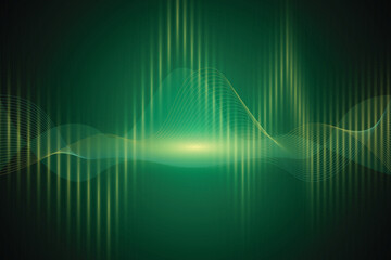 Poster - Abstract green background with vertical lines and a bright central glow creating a wavy pattern isolated on transparent background