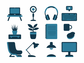 Fototapete - Collection of vector computer, web, and office business icons set