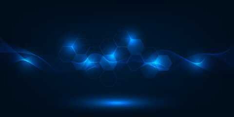 Wall Mural - abstract futuristic technology background with digital hexagonal geometry pattern and dynamic wavefo