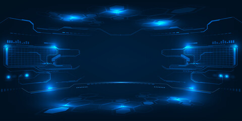 Wall Mural - Abstract hi tech digital technology background with empty stage glowing neon pedestal.Futuristic design concept.Vector illustrations.	