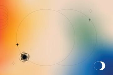 Poster - Abstract gradient background with circles stars sun and moon in soft pastel colors design style isolated on transparent background