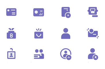 Poster - Collection of modern purple user interface icons representing profile management data and user interactions in a clean silhouette style