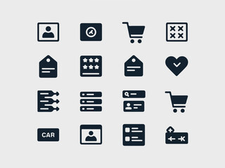 Poster - Collection of modern flat design ui icons for web and mobile applications featuring user profile clock shopping cart calendar tags stars heart lists search and car icons silhouette