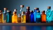© Juan - Colorful glass bottles filled with essential oils and herbal infusions for aromatherapy wellness visuals concept