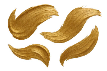 Poster - Four shimmering golden textured paint strokes isolated on transparent background