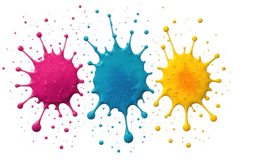 Poster - Vibrant pink, blue, and yellow paint splatters isolated on a transparent background