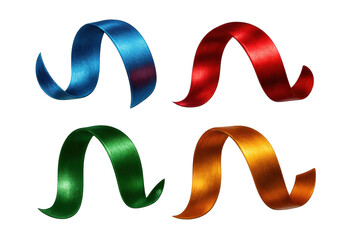 Poster - Vibrant brushed metallic curved ribbons in four colors isolated on transparent background