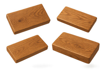 Poster - Four natural wood rectangular boards with grain isolated on transparent background.