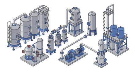 Poster - Industrial machinery isometric vector illustration for design and engineering projects