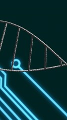Poster - Animation of rotating dna helix over circuit board texture against abstract background
