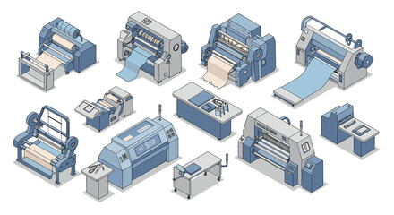 Poster - Industrial machines vector illustration for manufacturing design in isometric style