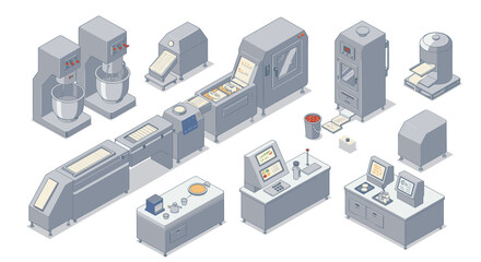Poster - Industrial bakery equipment isometric vector illustration for production design