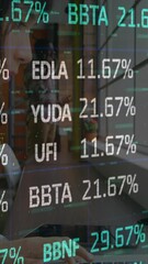 Poster - Animation of financial data processing over business women using computer