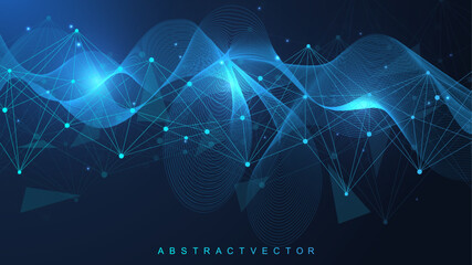 Leinwandbilder - Geometric abstract background with connected line and dots. Structure molecule and communication. Big Data Visualization. Medical, technology, science background. Vector illustration.