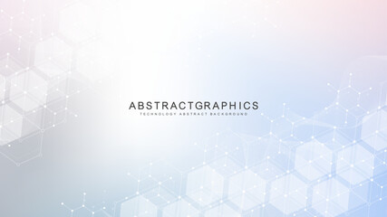 Fototapete - Modern health care abstract background with lines, dots and hexagons. Medical innovation banner template concept. Vector illustration.