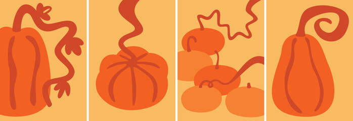 Wall Mural - Set of posters with pumpkins. Holiday designs in flat style.