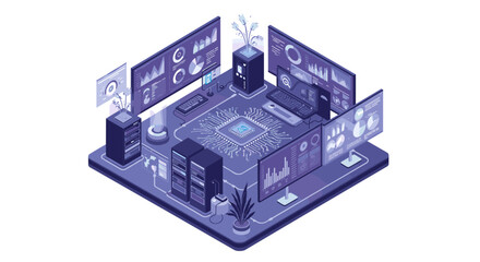 Fototapete - Futuristic data center vector illustration in isometric style for technology infographics and digital designs