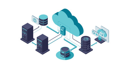 Poster - Cloud computing network vector illustration for technology infrastructure and data management design