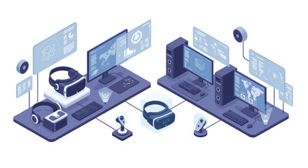 Poster - Isometric vector illustration of virtual reality and gaming setup