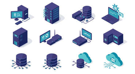 Poster - Isometric technology devices and data storage vector illustration for it solutions and network design