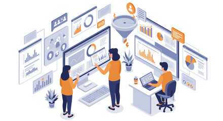 Poster - Data analysis team in office setting vector illustration for business strategy and analytics design