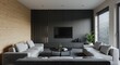 © ADEV - Modern Living Room with Minimalist Design and Wood Accent Wall