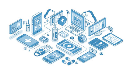 Poster - Digital healthcare technology isometric vector illustration for medical apps and devices design