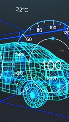 Poster - Animation of speedometer and data processing over 3d van model against tunnel in seamless pattern