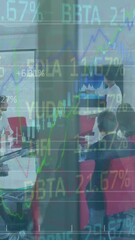 Poster - Animation of financial data processing over business people