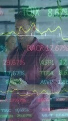 Poster - Animation of financial data processing over diverse businesswomen in office