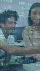 Poster - Diverse team uses tech, symbolizing global business connectivity and data importance.