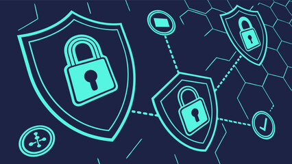 Poster - Cybersecurity network protection and data privacy concept with lock and shield for secure internet access