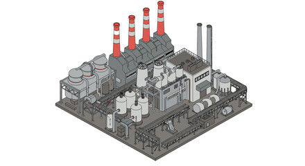 Poster - Industrial power plant isometric vector illustration for engineering design and construction projects